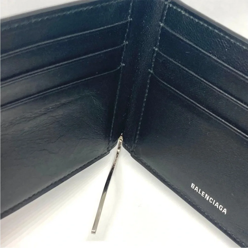 Balenciaga Navy Leather Card Holder with Silver Logo